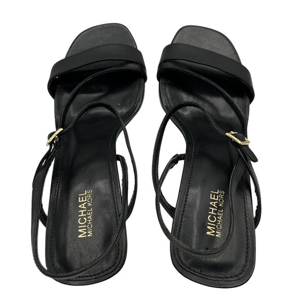 Michael Kors Tasha Womens 7 Black Leather Strappy Heeled Dressy Sandals Cocktail - Picture 6 of 11